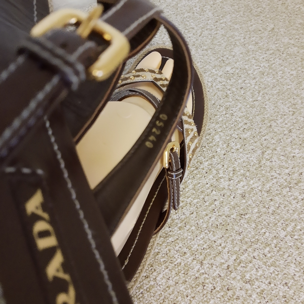 Prada Brown Leather Calfhair Flat Sandals - Picture 4 of 6